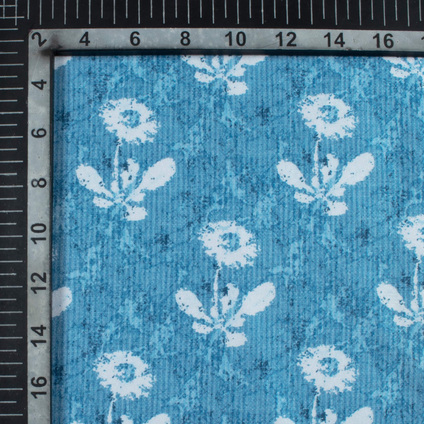 Curious Blue And White Floral Pattern Digital Print Premium Lush Satin Fabric