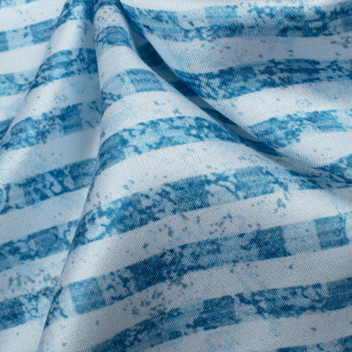 Curious Blue And White Stripes Pattern Digital Print Premium Lush Satin Fabric