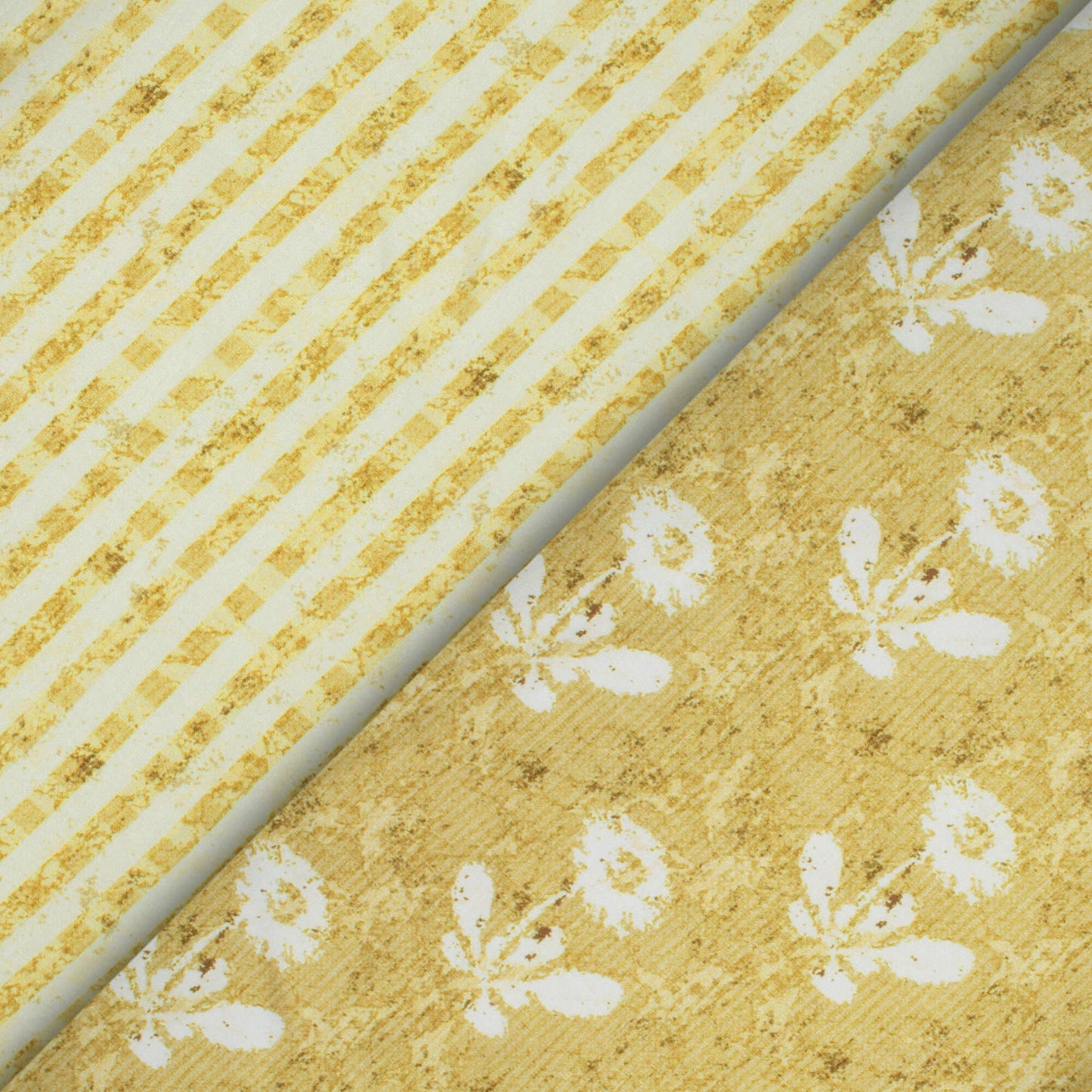 Trombone Yellow And White Floral Pattern Digital Print Premium Lush Satin Fabric