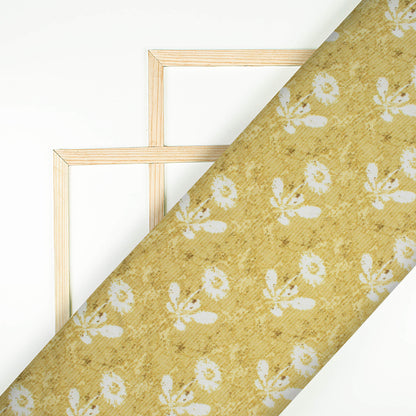 Trombone Yellow And White Floral Pattern Digital Print Premium Lush Satin Fabric