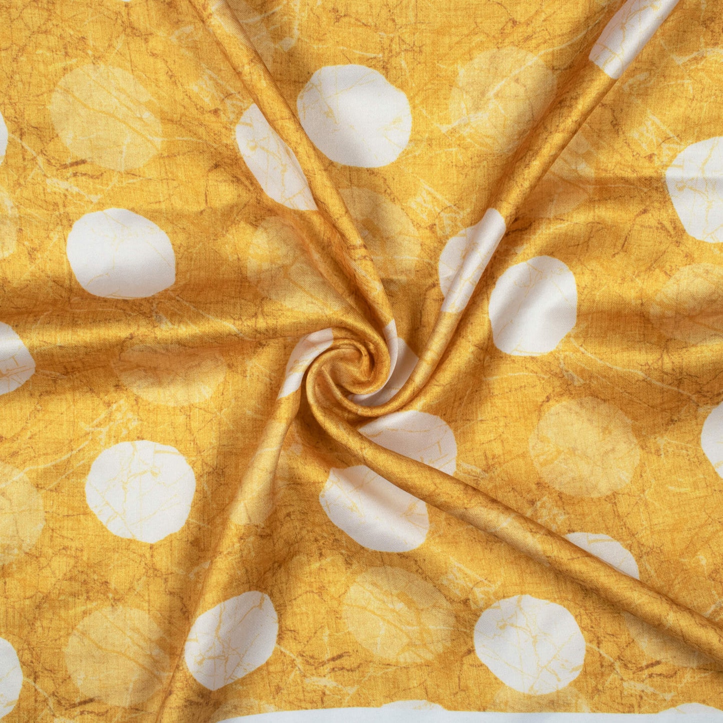 Gold Yellow And White Geometric Pattern Digital Print Premium Lush Satin Fabric