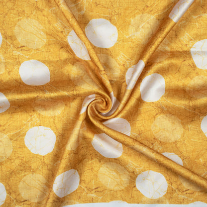 Gold Yellow And White Geometric Pattern Digital Print Premium Lush Satin Fabric
