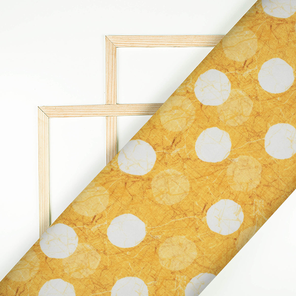 Gold Yellow And White Geometric Pattern Digital Print Premium Lush Satin Fabric