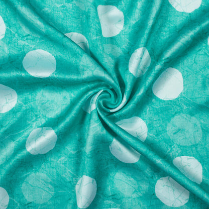 Turquoise And White Geometric Pattern Digital Print Premium Lush Satin Fabric