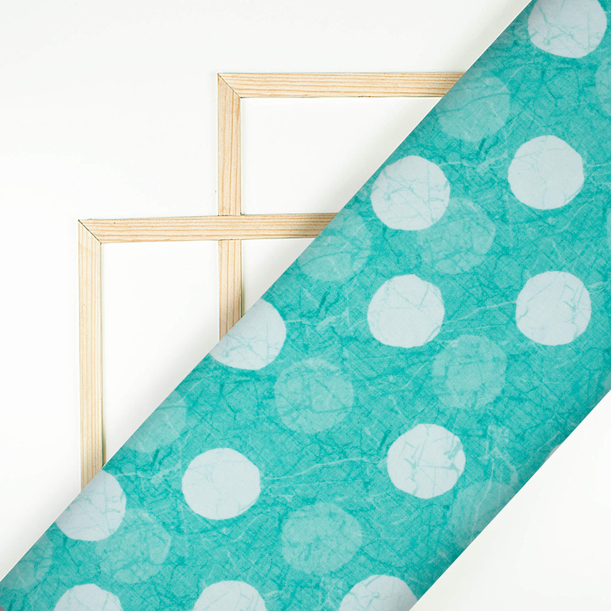 Turquoise And White Geometric Pattern Digital Print Premium Lush Satin Fabric