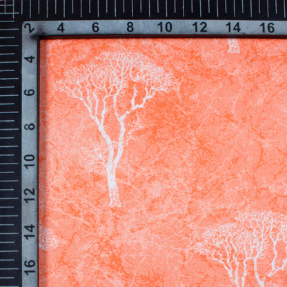 Coral Peach And White Floral Pattern Digital Print Premium Lush Satin Fabric