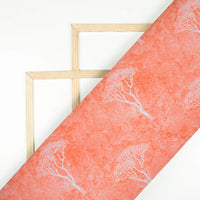 Coral Peach And White Floral Pattern Digital Print Premium Lush Satin Fabric