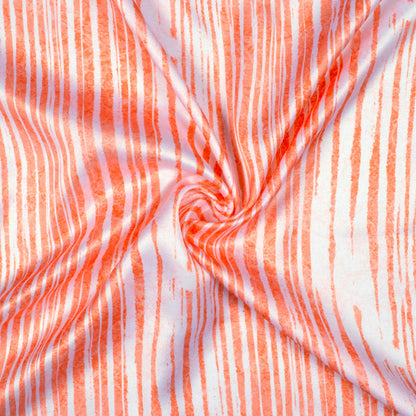 Coral Peach And White Abstract Pattern Digital Print Premium Lush Satin Fabric