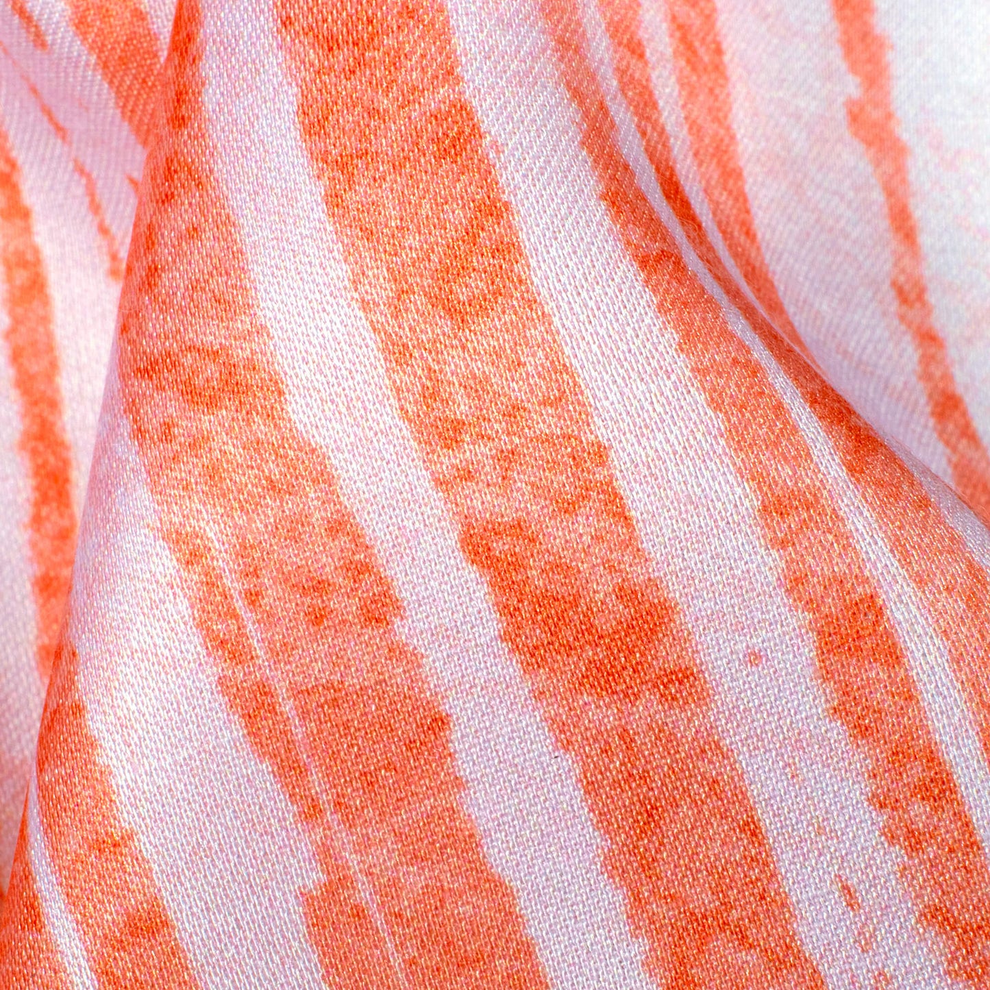 Coral Peach And White Abstract Pattern Digital Print Premium Lush Satin Fabric