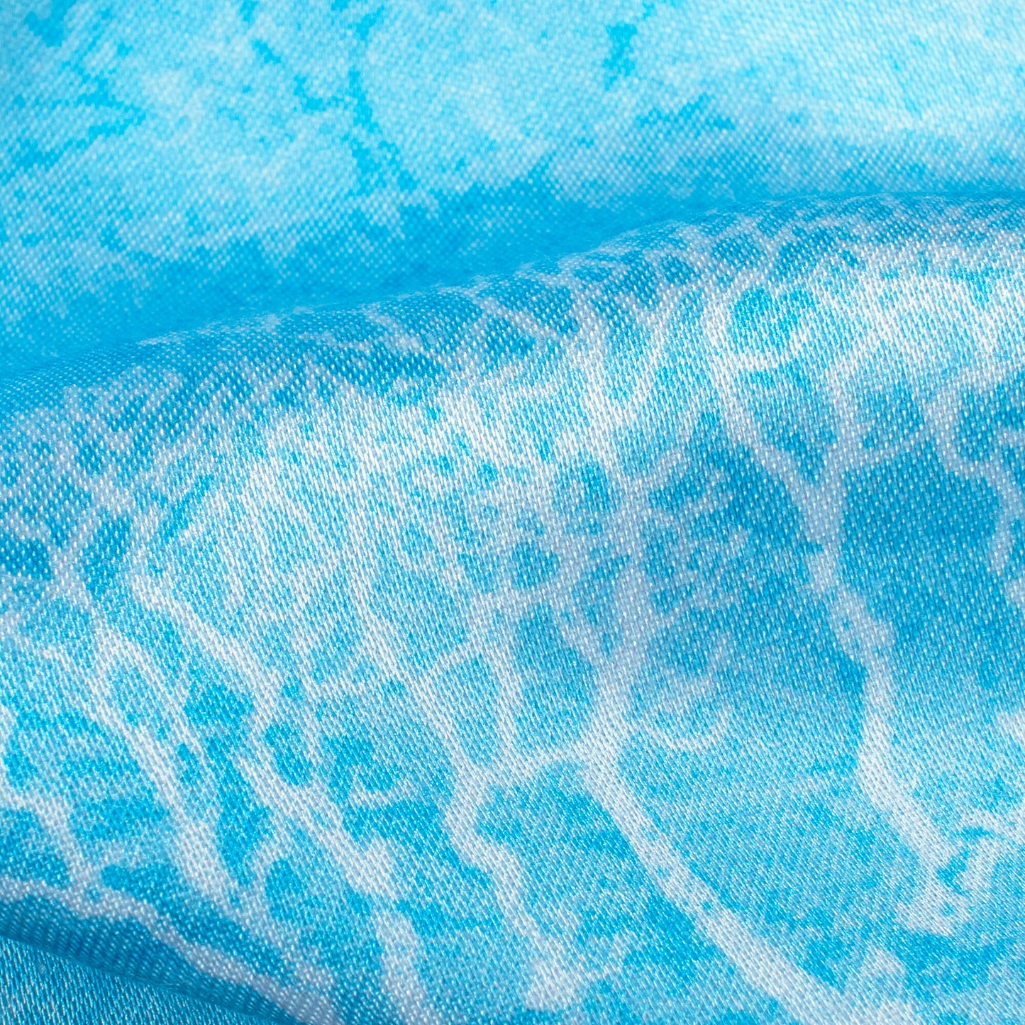 Baby Blue And White Floral Pattern Digital Print Premium Lush Satin Fabric