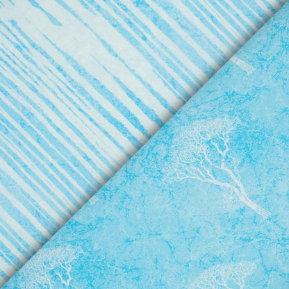 Baby Blue And White Floral Pattern Digital Print Premium Lush Satin Fabric