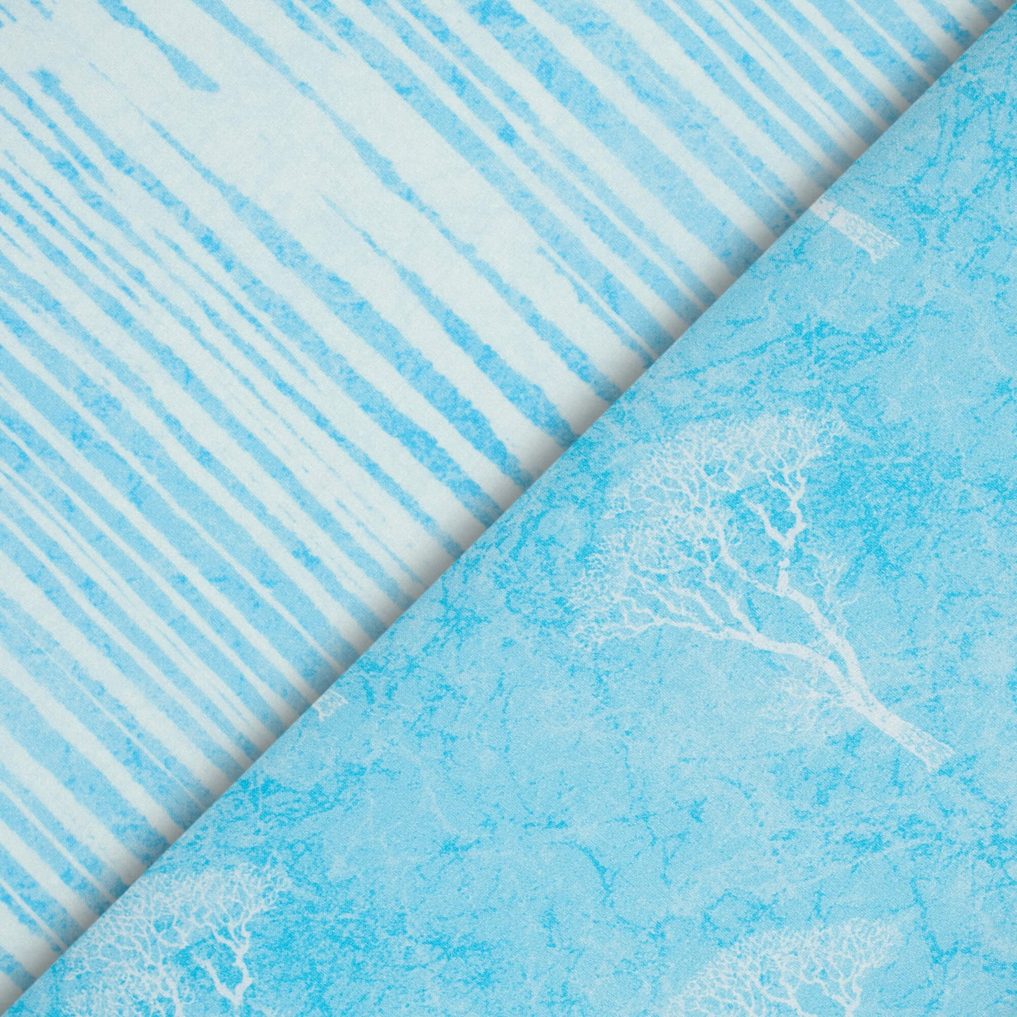 Baby Blue And White Abstract Pattern Digital Print Premium Lush Satin Fabric
