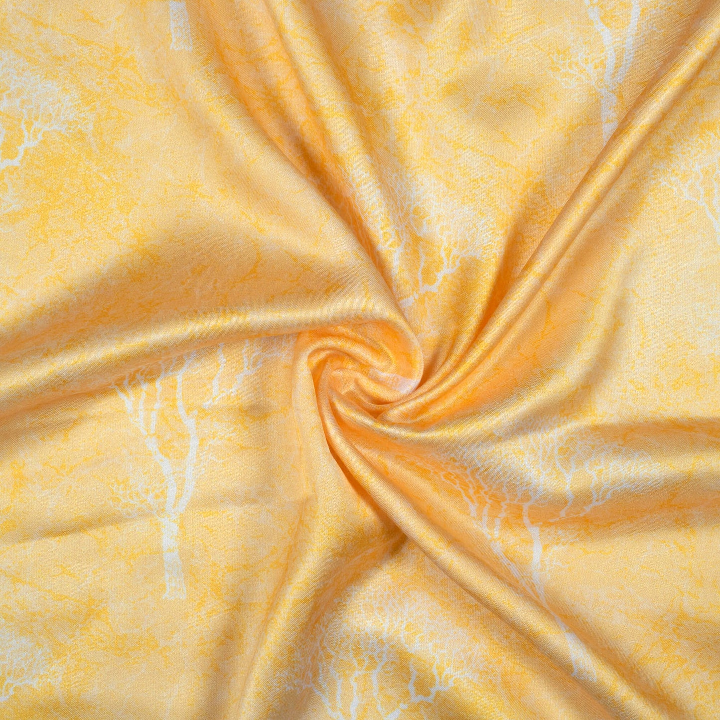 Mellow Yellow And White Floral Pattern Digital Print Premium Lush Satin Fabric