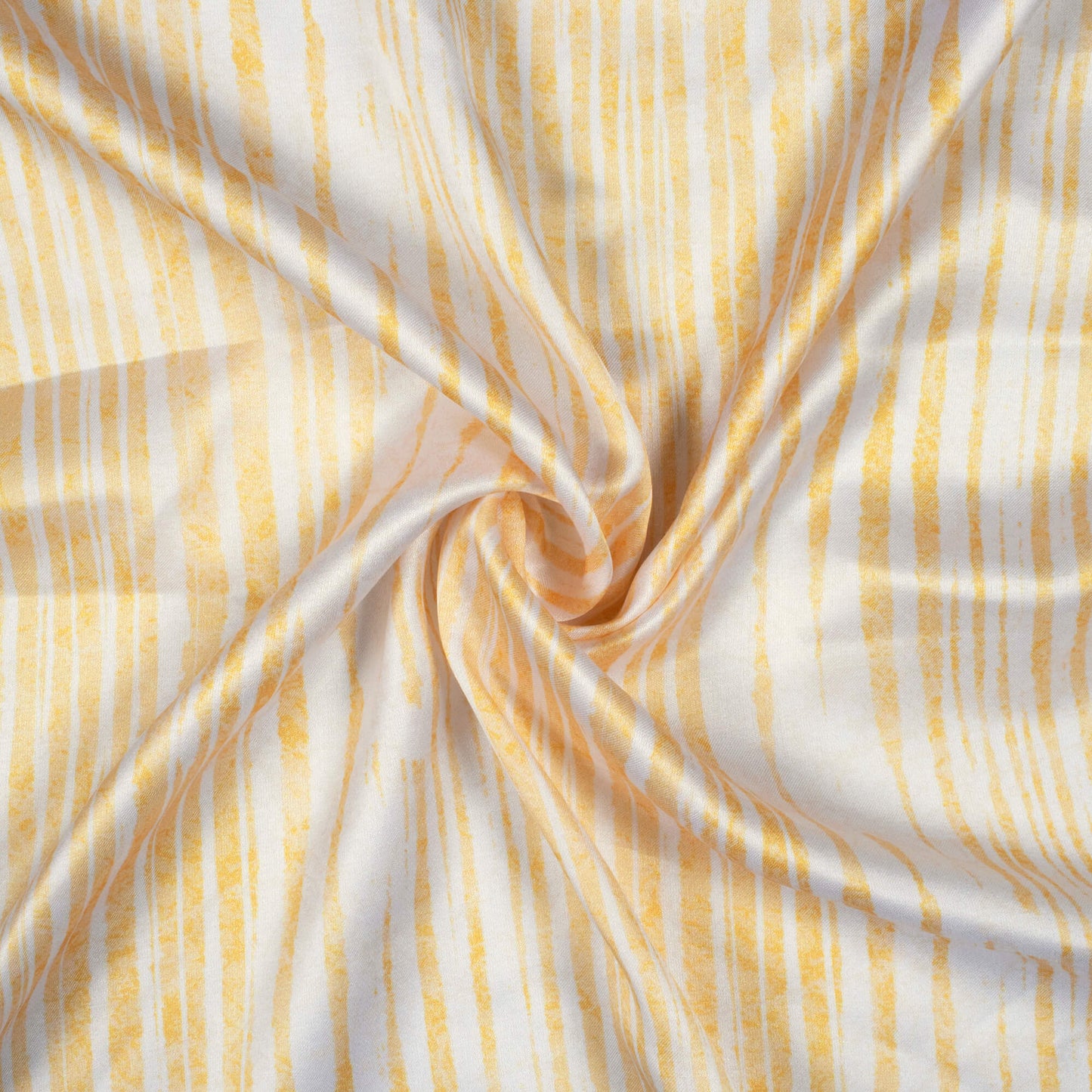 Mellow Yellow And White Abstract Pattern Digital Print Premium Lush Satin Fabric