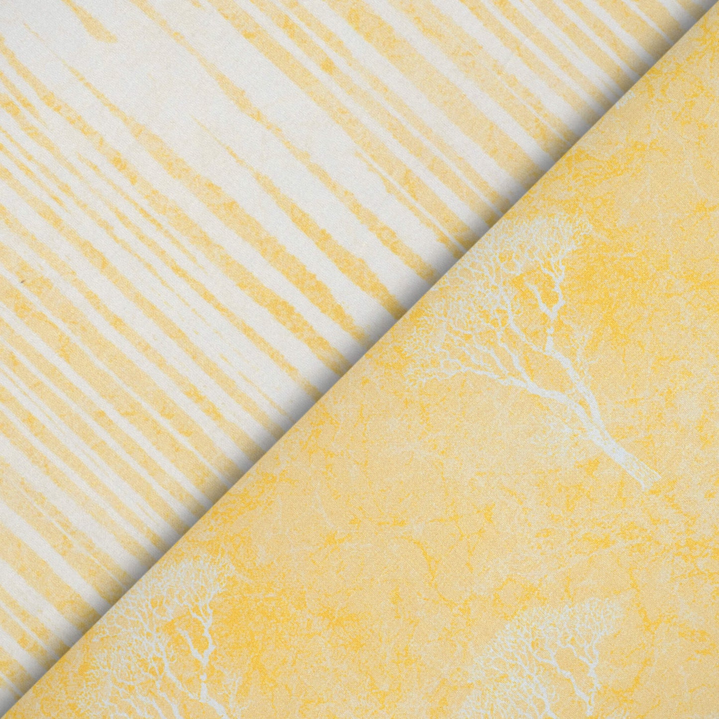 Mellow Yellow And White Abstract Pattern Digital Print Premium Lush Satin Fabric
