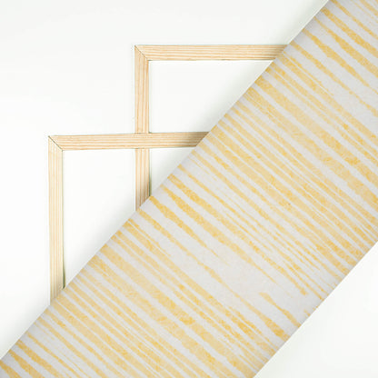 Mellow Yellow And White Abstract Pattern Digital Print Premium Lush Satin Fabric