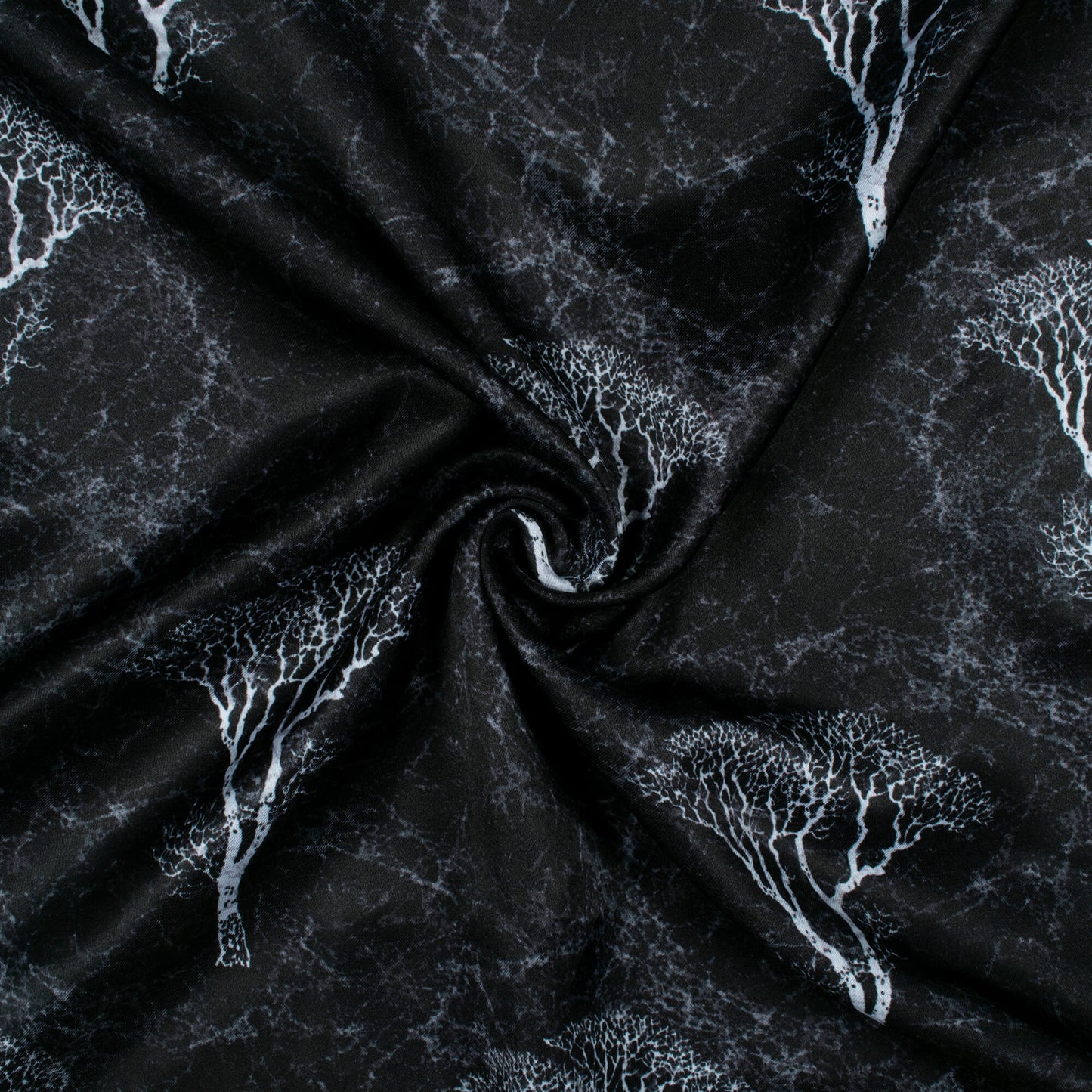 Black And White Floral Pattern Digital Print Premium Lush Satin Fabric