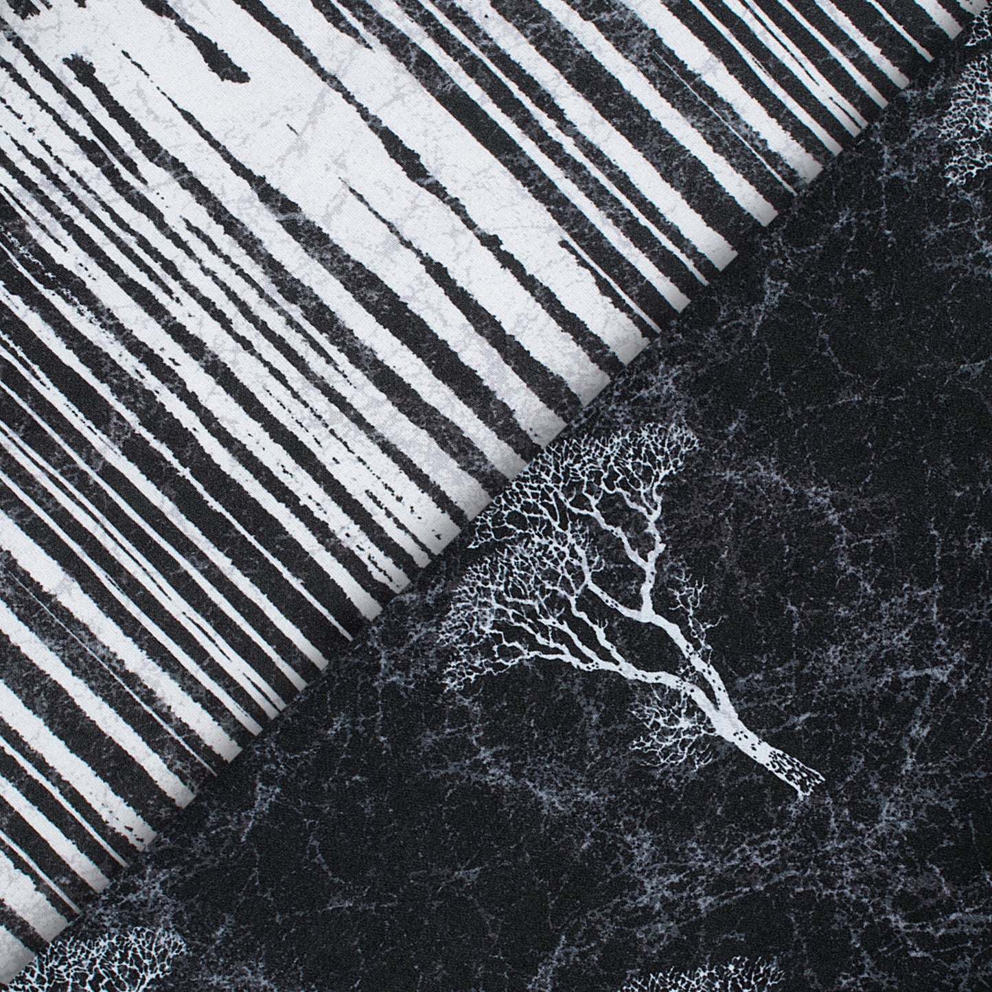 Black And White Abstract Pattern Digital Print Premium Lush Satin Fabric