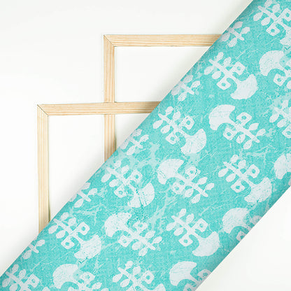 Jordy Blue And White Booti Pattern Digital Print Premium Lush Satin Fabric