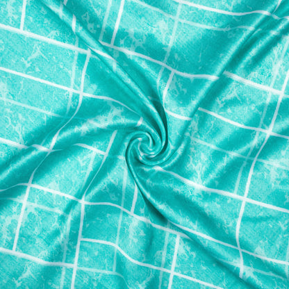 Jordy Blue And White Geometric Pattern Digital Print Premium Lush Satin Fabric