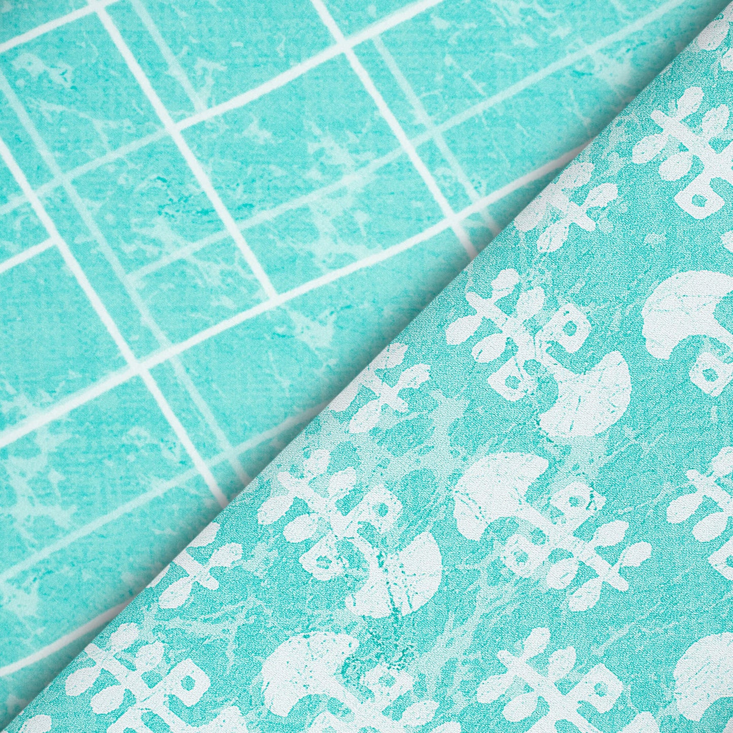 Jordy Blue And White Geometric Pattern Digital Print Premium Lush Satin Fabric