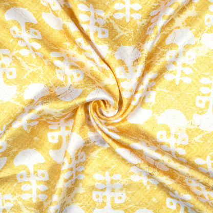 Trombone Yellow And White Booti Pattern Digital Print Premium Lush Satin Fabric