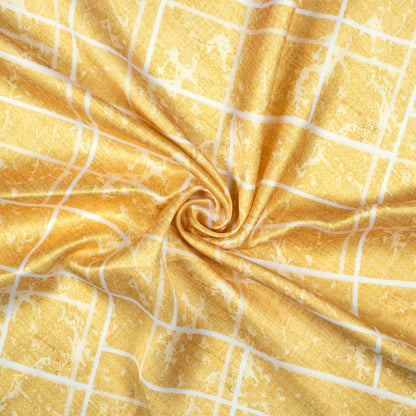 Trombone Yellow And White Geometric Pattern Digital Print Premium Lush Satin Fabric