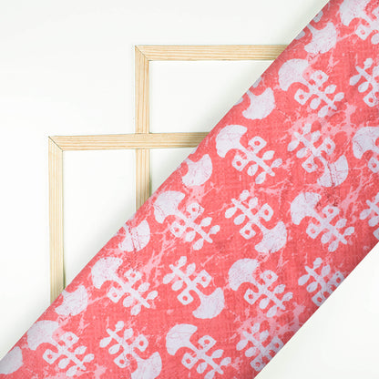 Rouge Pink And White Booti Pattern Digital Print Premium Lush Satin Fabric