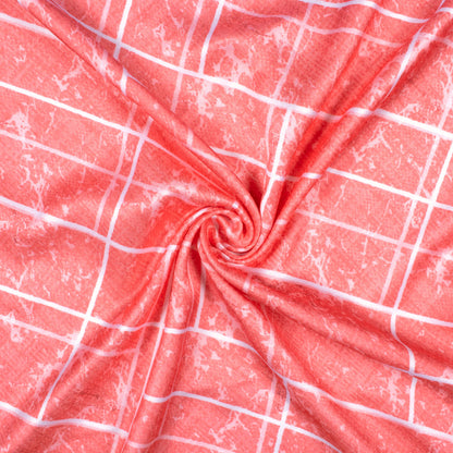 Rouge Pink And White Geometric Pattern Digital Print Premium Lush Satin Fabric