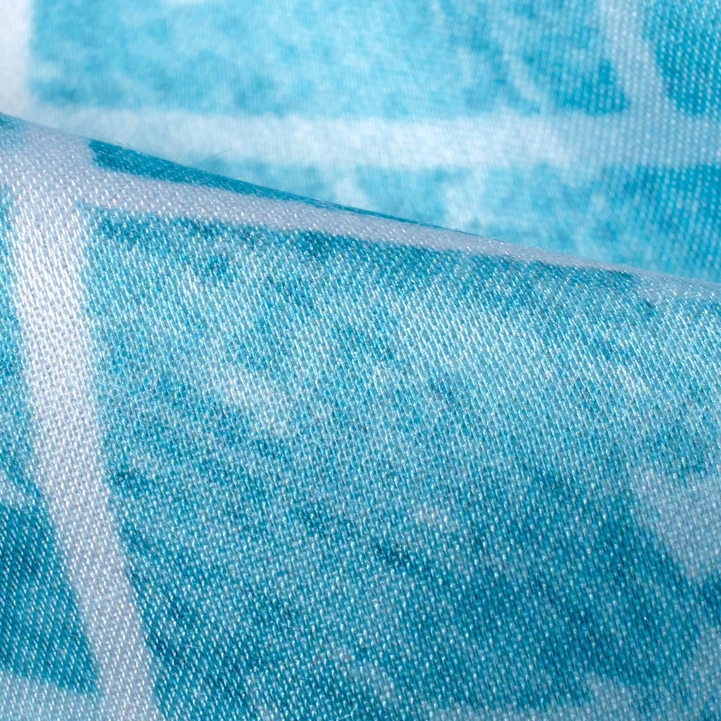 Sky Blue And White Geometric Pattern Digital Print Premium Lush Satin Fabric