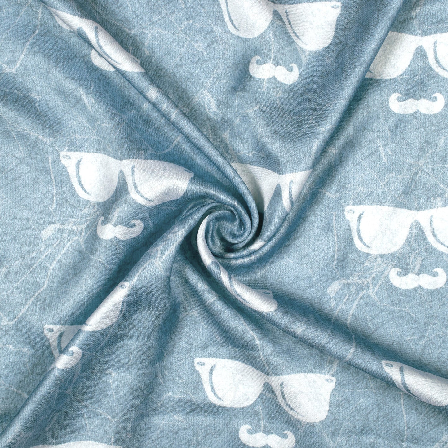 Chetwode Blue And White Quirky Pattern Digital Print Premium Lush Satin Fabric