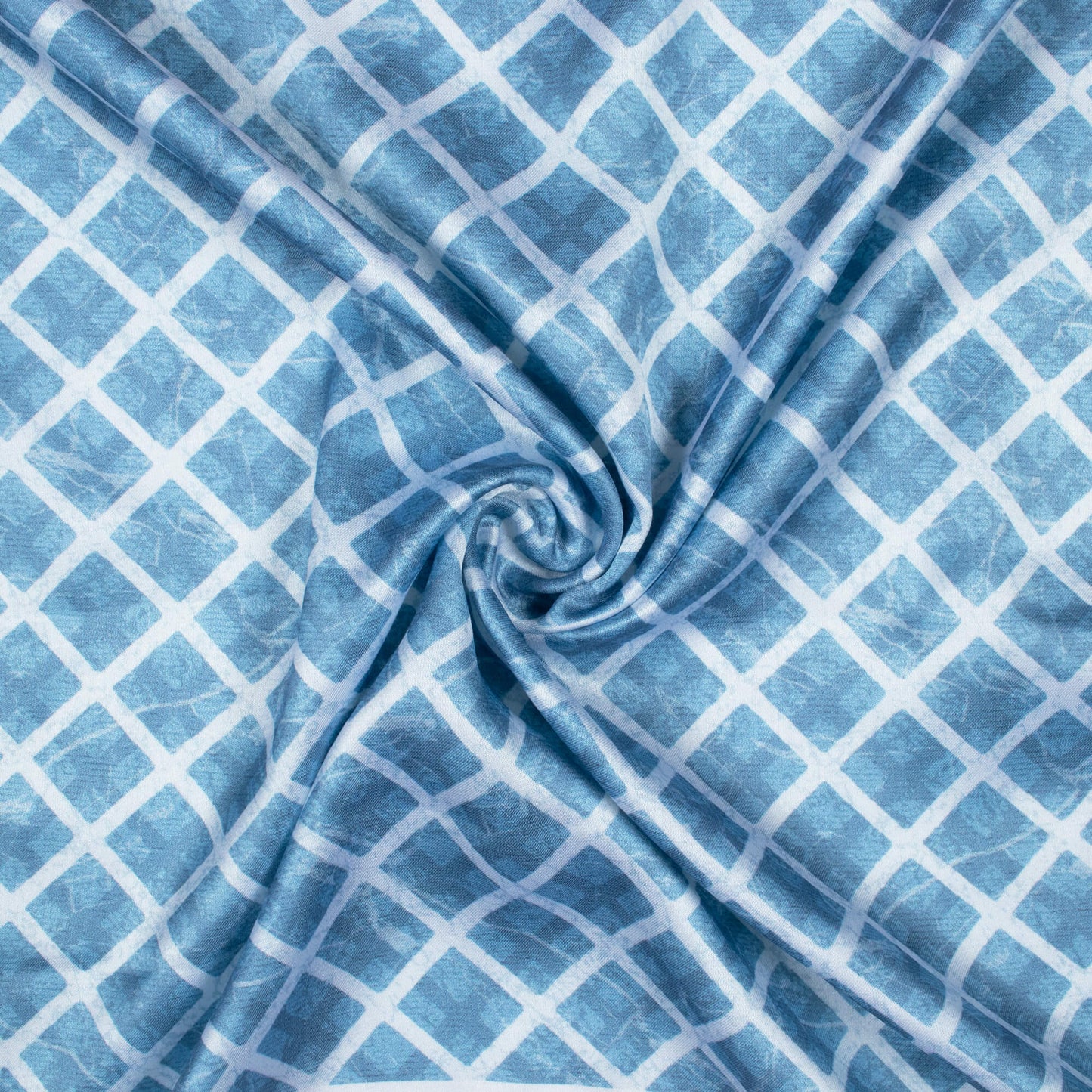 Chetwode Blue And White Checks Pattern Digital Print Premium Lush Satin Fabric