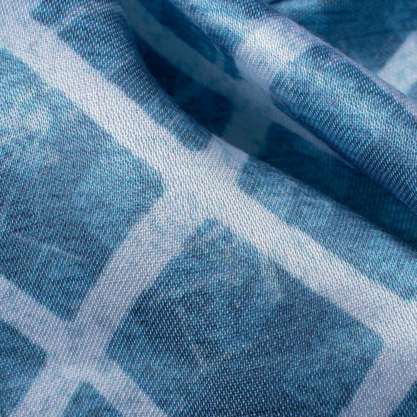 Chetwode Blue And White Checks Pattern Digital Print Premium Lush Satin Fabric