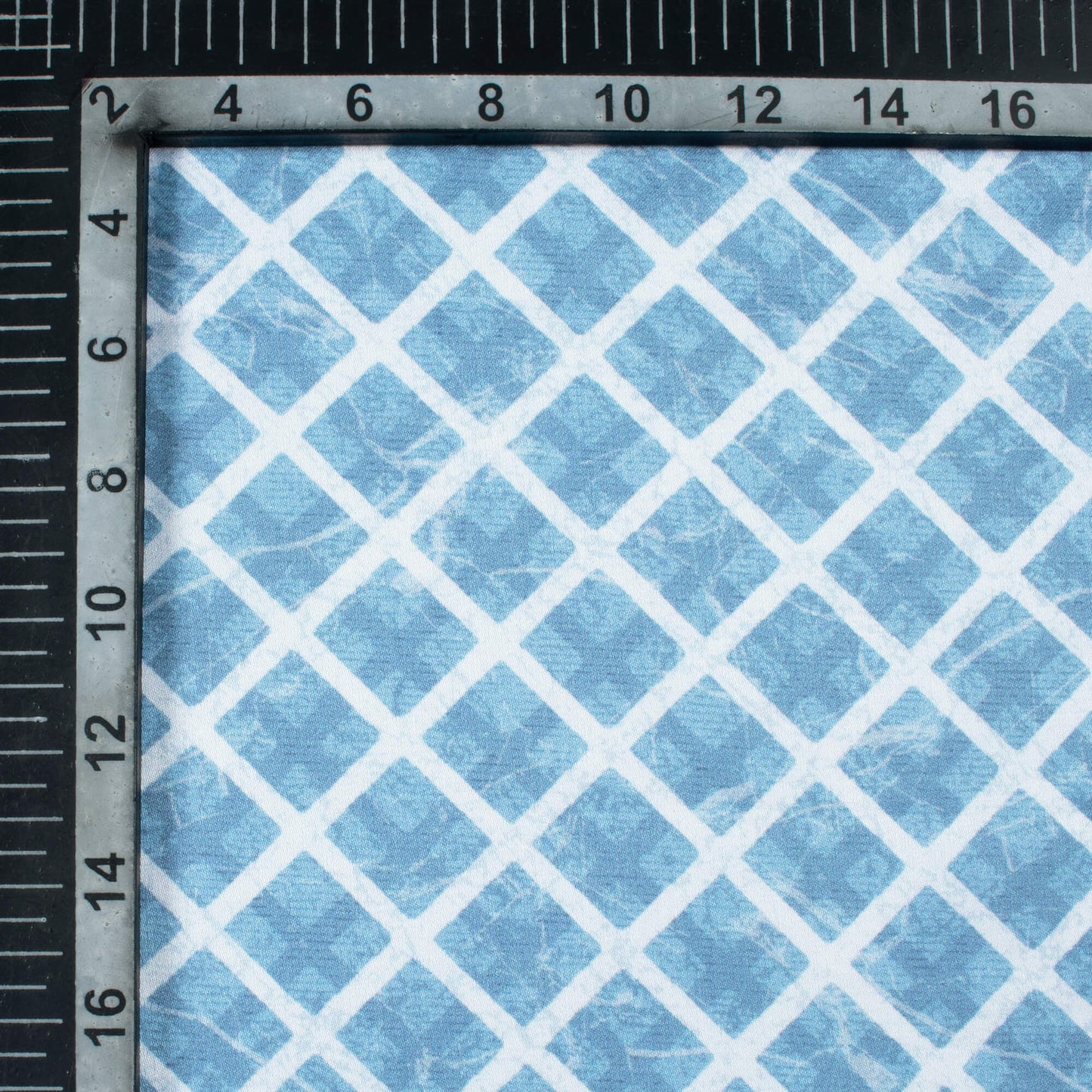 Chetwode Blue And White Checks Pattern Digital Print Premium Lush Satin Fabric