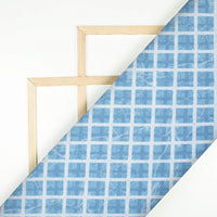 Chetwode Blue And White Checks Pattern Digital Print Premium Lush Satin Fabric