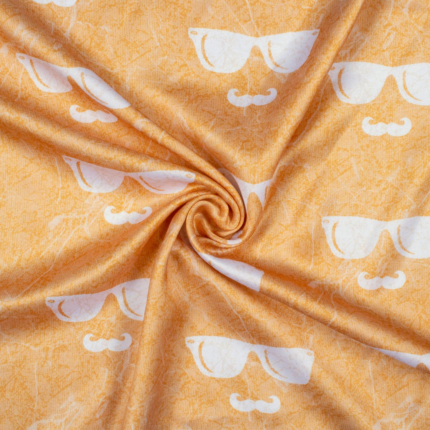 Mellow Yellow And White Quirky Pattern Digital Print Premium Lush Satin Fabric