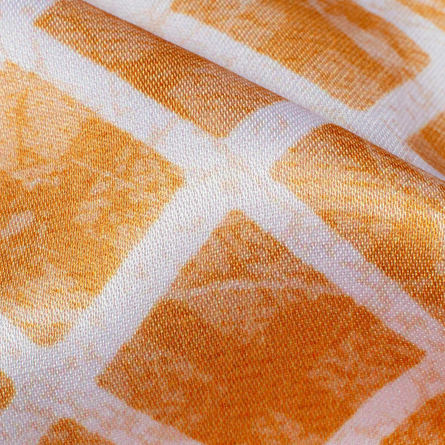 Mellow Yellow And White Geometric Pattern Digital Print Premium Lush Satin Fabric