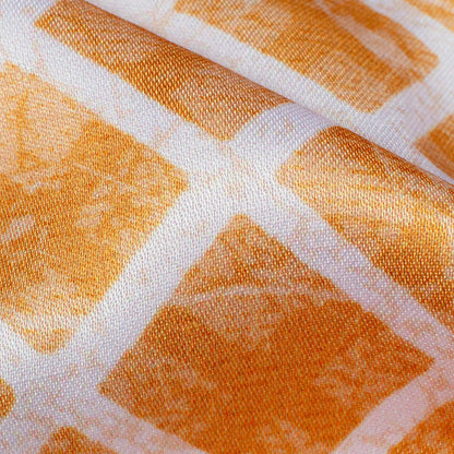 Mellow Yellow And White Geometric Pattern Digital Print Premium Lush Satin Fabric