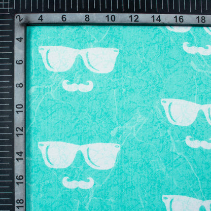 Turquoise And White Quirky Pattern Digital Print Premium Lush Satin Fabric