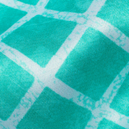 Turquoise And White Geometric Pattern Digital Print Premium Lush Satin Fabric