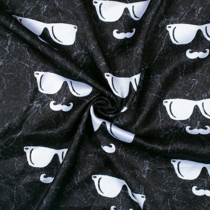 Black And White Quirky Pattern Digital Print Premium Lush Satin Fabric