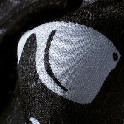 Black And White Quirky Pattern Digital Print Premium Lush Satin Fabric