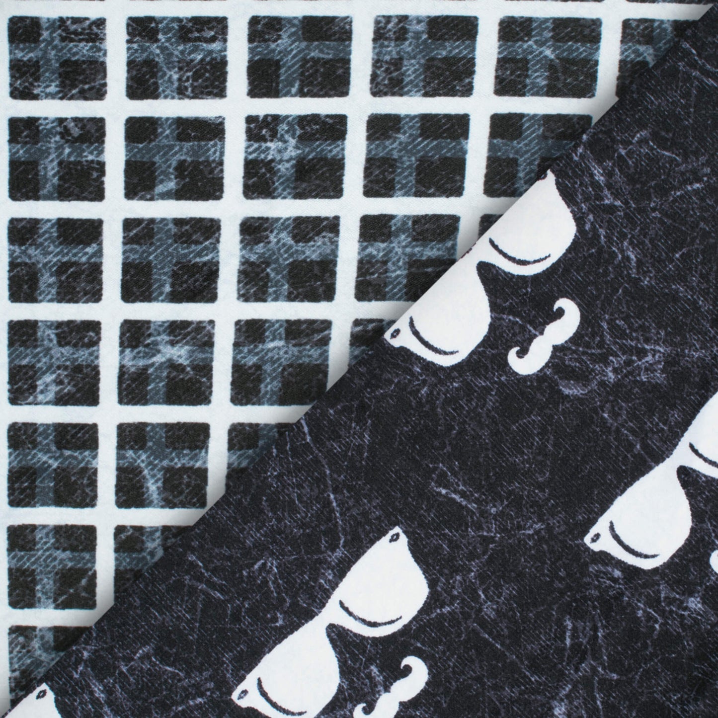 Black And White Quirky Pattern Digital Print Premium Lush Satin Fabric