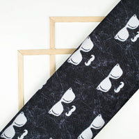 Black And White Quirky Pattern Digital Print Premium Lush Satin Fabric