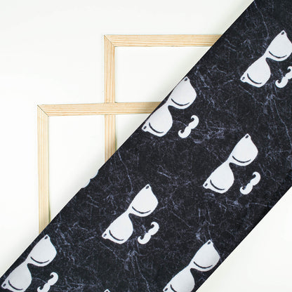 Black And White Quirky Pattern Digital Print Premium Lush Satin Fabric