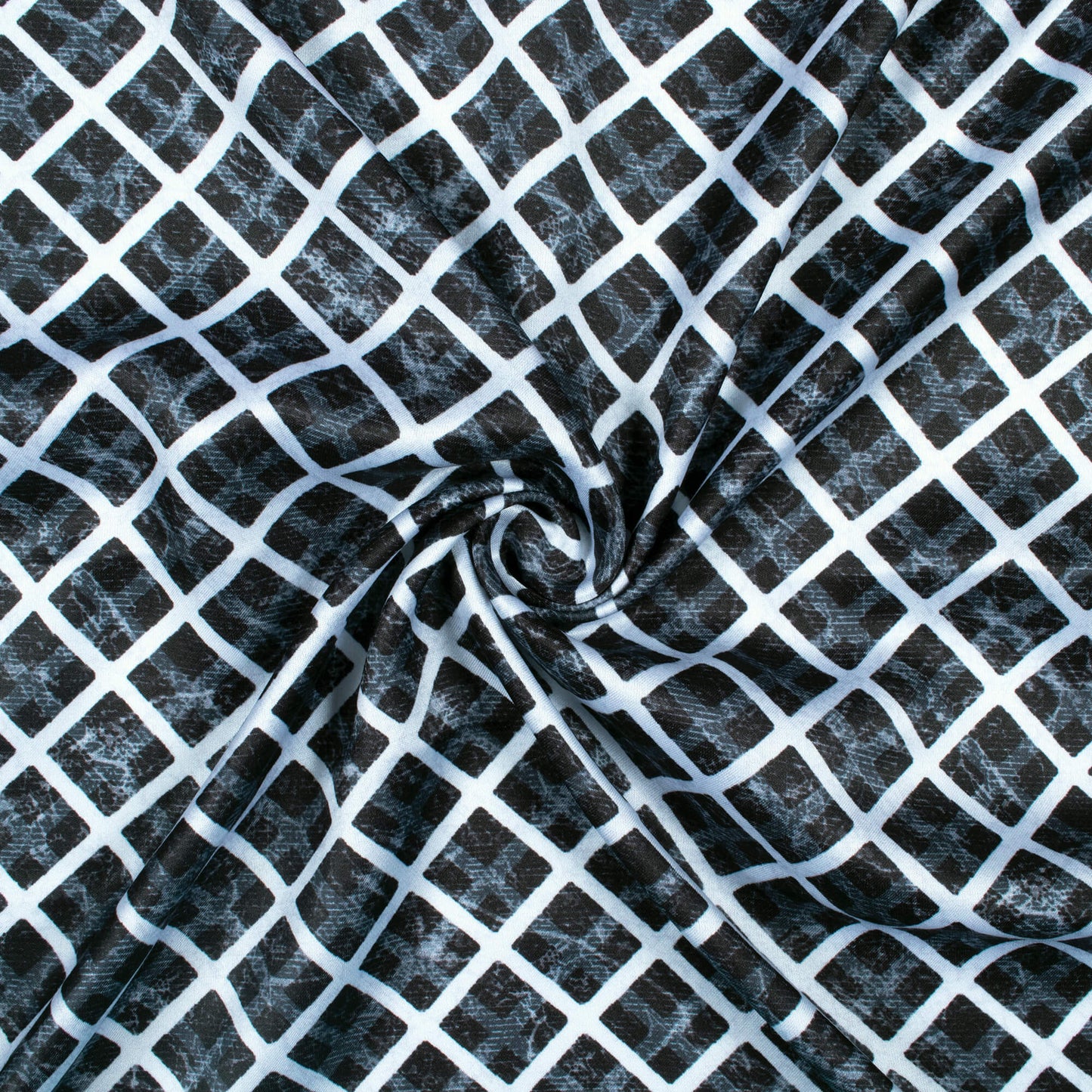 Black And White Checks Pattern Digital Print Premium Lush Satin Fabric