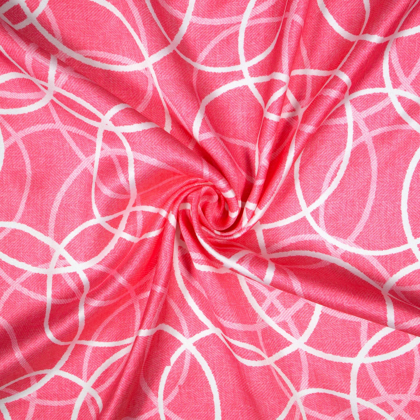 Hot Pink And White Geometric Pattern Digital Print Premium Lush Satin Fabric