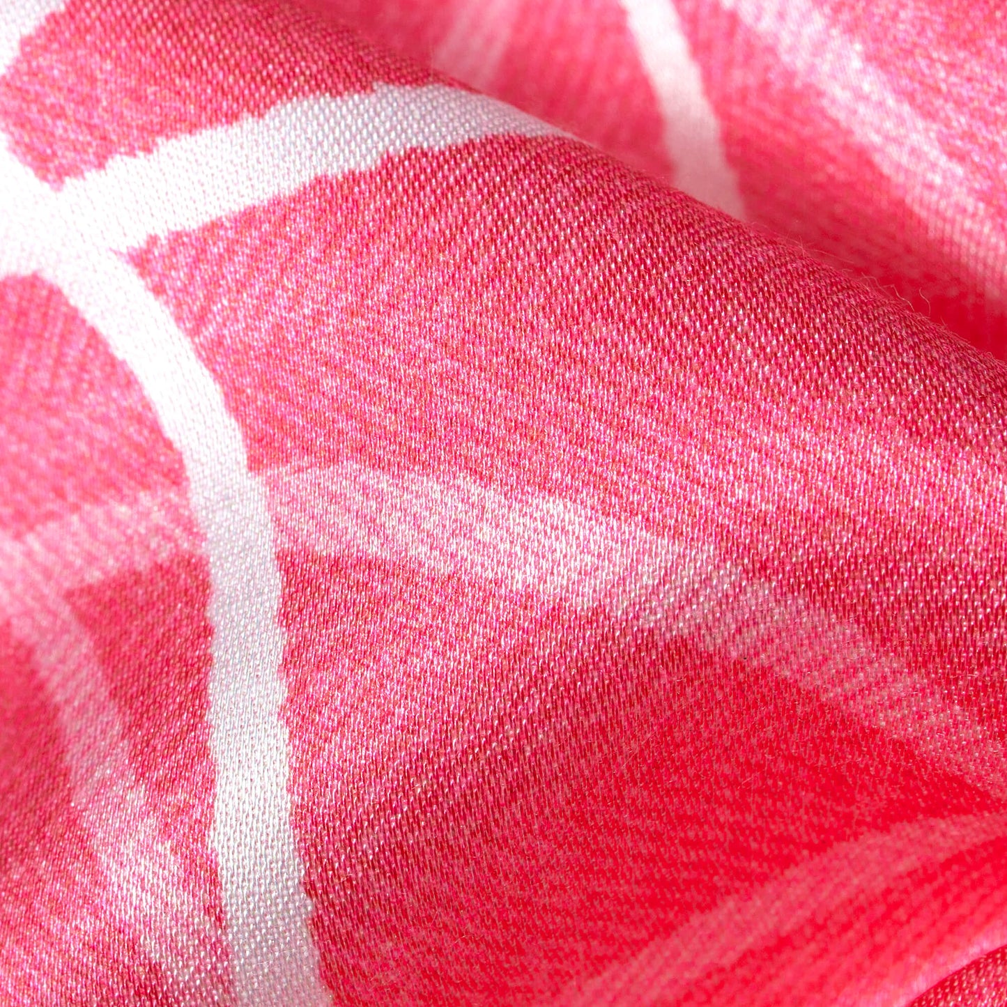 Hot Pink And White Geometric Pattern Digital Print Premium Lush Satin Fabric