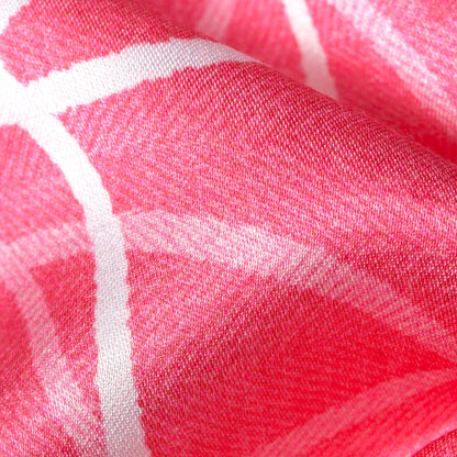 Hot Pink And White Geometric Pattern Digital Print Premium Lush Satin Fabric
