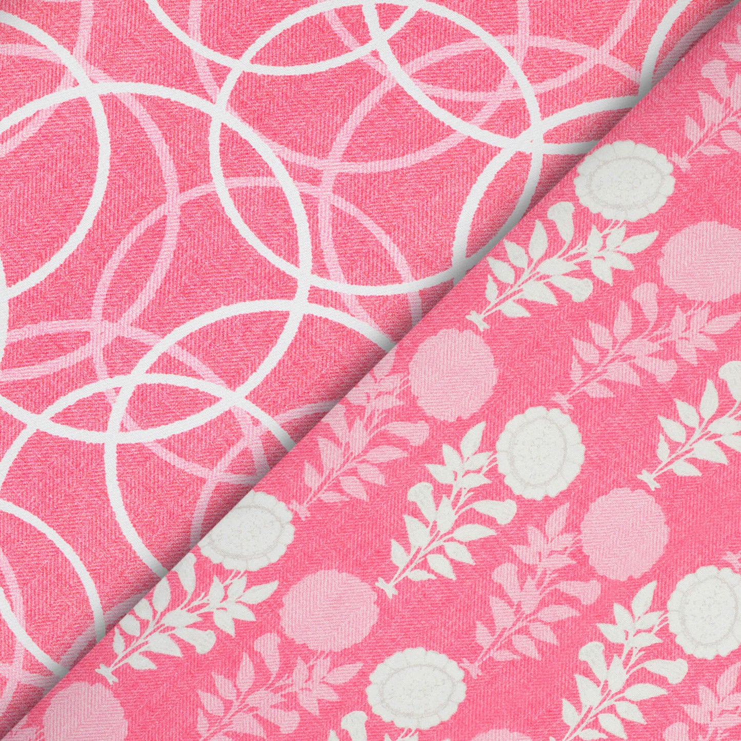 Hot Pink And White Geometric Pattern Digital Print Premium Lush Satin Fabric